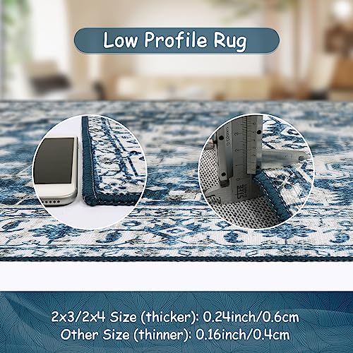Moynesa Ultra-Thin Washable Runner Rug - 2x6 Blue Laundry Room Rug Washable Kitchen Runners Bathroom Carpet Runner, Oriental Printed Pet Friendly Hallway Runners for Bedroom Entrance Entryway RV - color: Blue, size: 2' x 6'