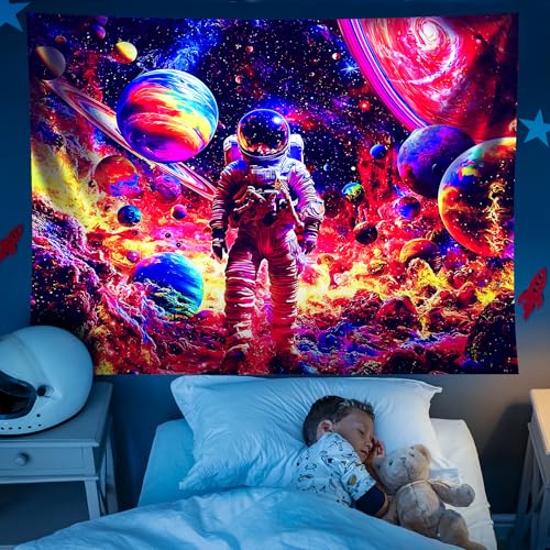 NYZE Astronaut Space Tapestry for Bedroom, BlackLight Tapestry Room Decor Wall Tapestries, Cool Galaxy Planet Wall Hanging, Wall Hanging for Men Guys Gamer Room Dorm Living Room 59in×51in - color: Astronauts B, size: 59"L x 51"W