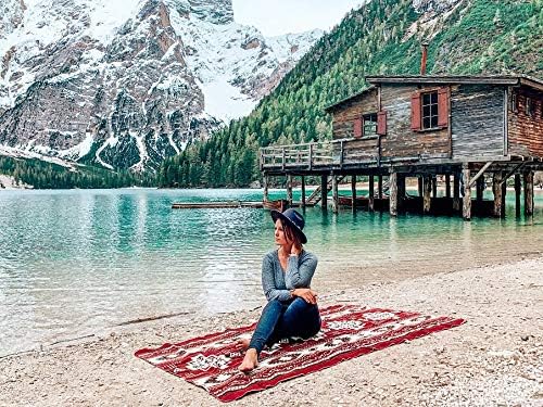 Inca Aztec Throw, Queen, King Blanket | Southwest Indian Navajo Boho Style | Native Cover for Camping, Bedding, Couch, Vanlife | Faux Alpaca, Lightweight, Hypoallergenic (Inti Red, Throw)