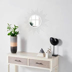 Wall Decor Spoked Sunburst Accent Wall Mirror Round Home Modern Metal Art Mirror for Bathroom Living Room Hallway Bedroom Balcony Farmhouse Entrance White 12"