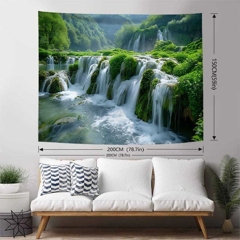 FENDROM Green Misty Forest Wall Tapestry Jungle Mountain Waterfall Nature Tapestry Tree Tapestries for Bedroom Living Room Dorm Decor - color: Waterfall, size: 79"L x 59"W