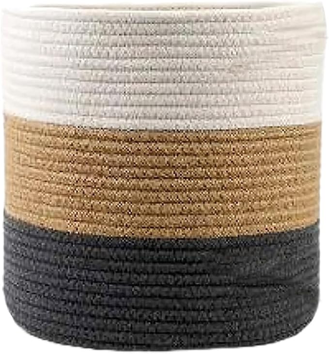 Woven Cotton Rope Plant Basket for Flower Pot Indoor Planters, 8" x 8" Jute Foldable Storage Basket Organizer Modern Decor Household Laundry Basket