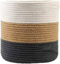 Woven Cotton Rope Plant Basket for Flower Pot Indoor Planters, 8" x 8" Jute Foldable Storage Basket Organizer Modern Decor Household Laundry Basket