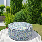 LVTXIII Indoor/Outdoor Inflatable Ottoman with Handle D21 x H9 Inch, Weather-Resistant Round Footstool Pouf for Patio Camping Living Room, Portable Footrest Extra Seating, Delancey Lagoon