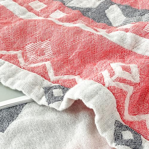 MEJU Boho Indian Pink Gray Stripes Checks Muslin All Season Reversible Blanket for Bed Sofa Couch 100% Combed Cotton Soft Warm Bedspread Throw Blanket Bed Coverlet Full Queen 80 in x 90 in - color: Boho Pink, size: F/Q 80 in x 90 in