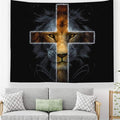Cool Lion Tapestry Wall Hanging, Black and Gold African Leo Lion King with Cross Tapestry for Boys Girls Hippie Fantasy Wild Animal Decor,Leo Wall Art Gift for Bedroom Living Room Dorm 60 X 51 Inch