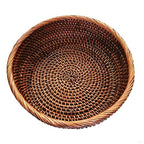 9 Inch Round Rattan Bowl Basket, Handmade Wicker Basket Tray with Scalloped Edge and 3”Deep Wall, Decorative Woven Dark Brown Bread Basket Fruit Bowl Key Holder Table Centerpiece, M - color: M - D8.7 x H2.8 inch