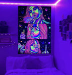 Trippy Tapestry Blacklight Tapestry for Bedroom Weed Decor Marijuana Cannabis Poster Smoking Tapestries Hippie Hippy Wall Tapestries Cool Asf Trippy Room Decor Weed Accessories Gifts 59"x 51"