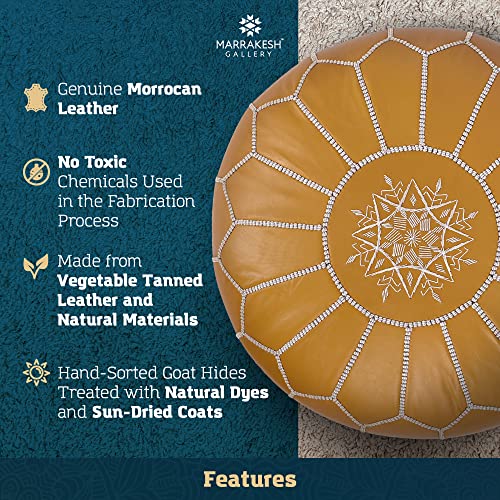 Marrakesh Gallery Genuine Leather Round Pouf Unstuffed - Moroccan Ottoman Footstool, Footrest Cover - Boho Decor - Bohemian Living Room, Bedroom, Kids Room, Gift & Wedding - color: Yellow