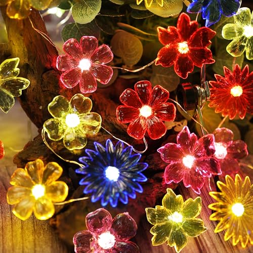 Fairy Lights Decorative Flower Lamp -Waterproof Battery Operated String Lights 7ft 20LED Indoor Outdoor- Floral Décor Flower String Lights Garden Wreath Fence Bathroom Office Home Decor - color: Red-Blue-Pink-Yellow-Orange