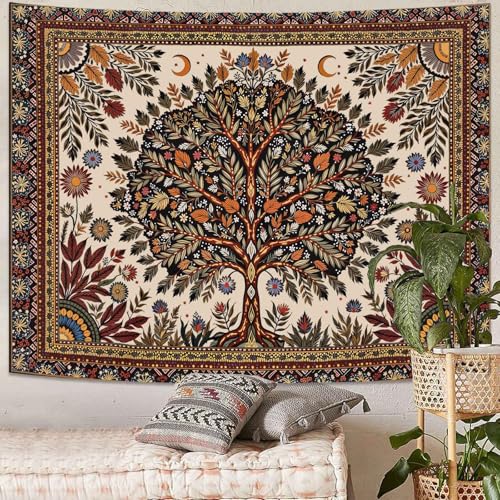 Spenlife Bohemian Tree of Life Tapestry, Ornate Floral Tapestries for Bedroom, Ethnic Wall Decor, Vintage Tapestries (60" x 44") - color: Red Ivory, size: 60"L x 44"W