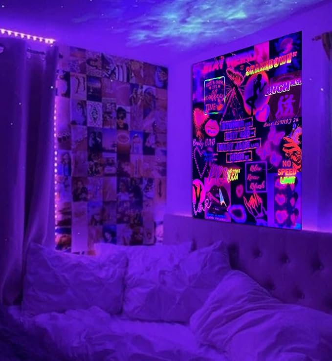 Blacklight Trippy Tapestry for Bedroom Stoner Avenue Street Sign Exit 420 High St Mary Jane Lane Weed Tapestries Wall Hanging Trippy Room Decor Man Cave Vintage Room Decor Marijuana Accessory 80”x60”