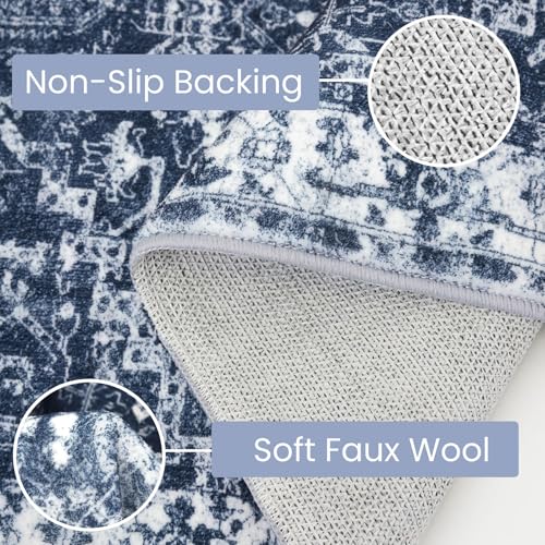 KOZYFLY Small Area Rug 2x3 Ft Rugs for Entryway Washable Boho Entry Rug Non Slip Door Mat Indoor Entrance Faux Wool Vintage Printed Kitchen Rug Throw Rugs for Entrance Kitchen, Navy/Grey - color: Navy Blue/Grey, size: 2' x 3' (Rectangular)