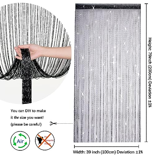2 Pack 39 x 79 Inch Beaded Curtain String Door Curtains, Hippie Room Decor Beaded Curtains for Doorway, Closet Curtains, Room Divider Privacy Decor, Boho Home Decoration for Bedroom, Party, Black - color: Black