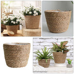 Healeved Hand Woven Planter Basket with Liner Rustic Straw Flower Pot for Indoor Outdoor Plants Balcony Living Room Decor 7.8X9.75X7.8 Inches