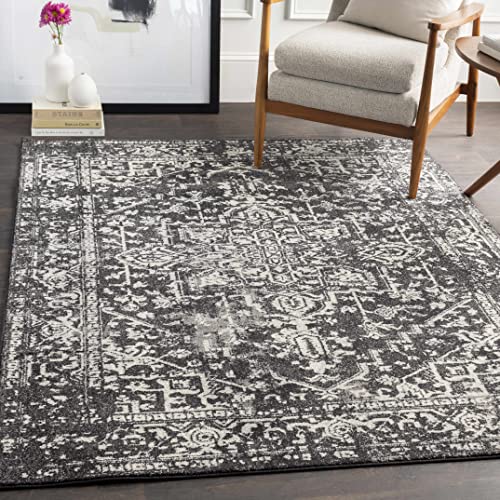 Hauteloom Eon Medallion Small Area Rug - Moroccan Bohemian Farmhouse - Black, White, Ivory - 2' x 3' - color: Black, Charcoal, Light Slate / Painswick, size: 1'11" x 2'11" (Rectangular)