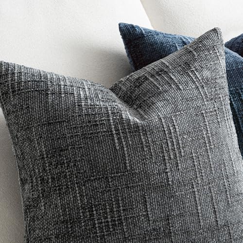 MIULEE Textured Throw Pillow Covers Thick Chenille Decorative Pillows Dark Grey 18x18 Inch Set of 2 Modern Boho Farmhouse Home Decor Neutral Cushion Covers for Couch Sofa Living Room Bedroom - color: Dark Grey, size: 18" x 18" (Pack of 2)