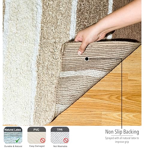 Chardin home Cordural Stripes Bath Mat, Set of 2 Bath Rugs (17x24 Inches & 21x34 Inches) | Non Slip Bathroom Rug, Machine Washable, Plush, Highly Absorbent | Tan - Brown - color: Tan - Brown
