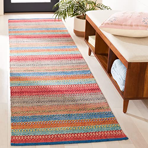 SAFAVIEH Montauk Collection Runner Rug - 2'3" x 9', Blue & Grey, Handmade Flat Weave Boho Stripe Cotton, Ideal for High Traffic Areas in Living Room, Bedroom (MTK851F) - color: Blue/Grey, size: 2'3" x 9' (Runner)