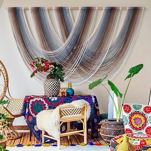 Flber Macrame Wall Hanging Boho Wall Decor Yarn Wall Art 57" W x 31" L | Fiber Wall Art, Handmade Yarn, Living Room Bedroom Nursery Apartment, 57" W x 31" L - color: Red and Blue