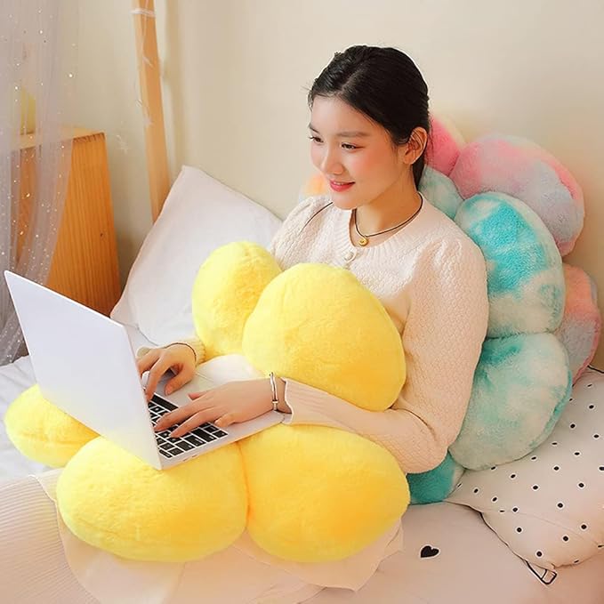 lannery Flower Plush Throw Pillows, Flower Floor Pillow Seating Cushion Toy for Reading, Room, Watching TV (25.6", Yellow-2)