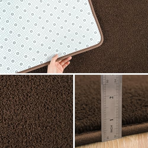 Pettop 4x6 ft Brown Area Rugs for Bedroom Living Room, Washable Memory Foam Indoor Carpet, Modern Aesthetic Minimalist Non Slip Soft Comfy Carpet for Boys Girls Dorm Home Decor - color: Brown, size: 4' X 6' (Rectangular)