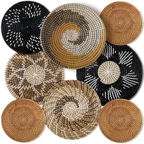 Xuhal 8 Pcs Boho Wall Basket Decor Decorative Bulrush Woven Basket Wall Decor Rustic Farmhouse Hanging Baskets for Kitchen Rustic Home Summer Decorations(Vintage) - style: Vintage