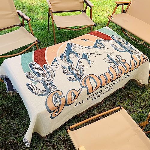 LumiSyne Cotton Woven Throw Blanket With Tassel Bohemian Tribal Ethnic Style Geometric Pattern Aztec Navajo Blanket Decorative Throw For Sofa Bed Armchair Camping Tapestry Tablecloths Carpet 160x130cm - color: Rainbow