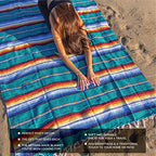 Benevolence LA Mexican Blanket, Authentic Handwoven Yoga Blanket & Outdoor Blanket, Made by Traditional Mexican Artisans, Saddle Blanket, Beach Blanket, Picnic Blanket, & Car Blanket 75 x 52 - Agua - color: Agua