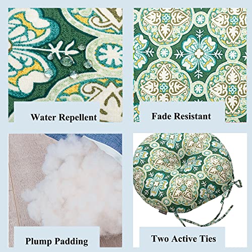 FUNHOME Bistro Chair Cushions Set of 2 Outdoor Round Chair Cushions for Patio Furniture 15"x15"x4", Water-Repellent Tufted Round Chair Pads for Home Garden-Green Medal - color: Green Pattern