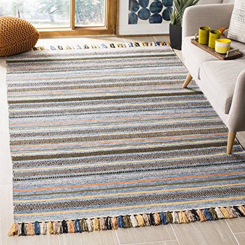 SAFAVIEH Montauk Collection Accent Rug - 3' x 5', Blue & Multi, Handmade Boho Stripe Fringe Cotton, Ideal for High Traffic Areas in Entryway, Living Room, Bedroom (MTK901C) - color: Blue/Multi, size: 3' x 5' (Rectangular)