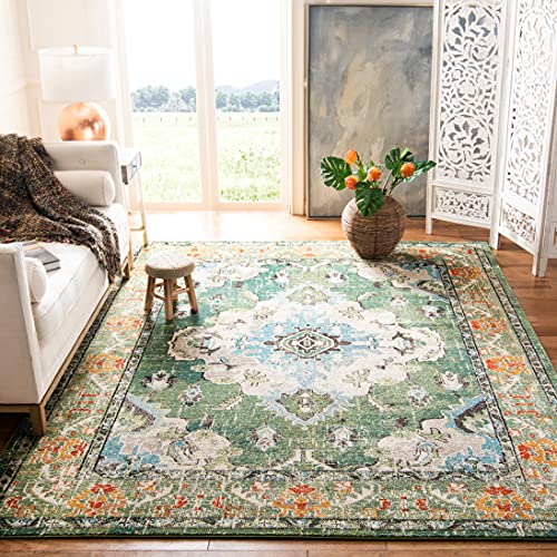 SAFAVIEH Monaco Collection Area Rug - 2'2" x 4', Forest Green & Light Blue, Non-Shedding & Easy to Clean, Distressed Medallion Design, Ideal for Front Door, Kitchen, Entryway, Accent Space (MNC243F) - color: Forest Green/Light Blue, size: 2'2" x 4' (Recta