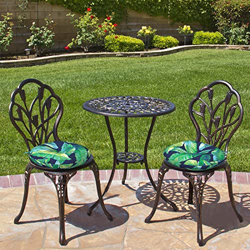 LVTXIII Outdoor Bistro Chair Cushions, 15"x15"x4" Round Patio Chair Cushions, All Weather Tufted Seat Cushions for Patio Furniture Use, Set of 2, Hanalei Lagoon - color: Hanalei Lagoon