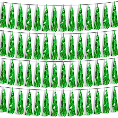 4P Green Foil Fringe Metallic Streamers Banner Tassel Garland for Parade Floats, Bachelorette, Wedding, Birthday, Halloween, Christmas, Bridal/Baby Shower Party Decorations - color: Green