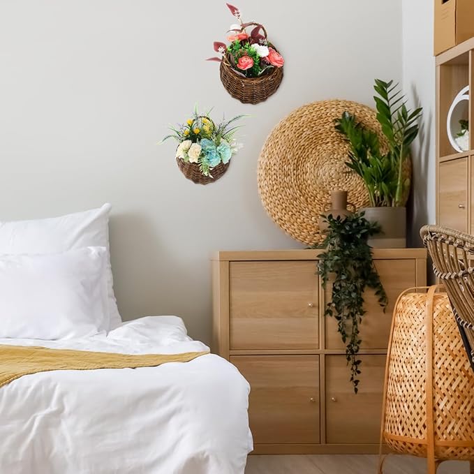 Yardwe 2Pcs Woven Hanging Basket Hanging Planter, Basket for Plant, Woven Storage Flower for Front Door, Home, Garden
