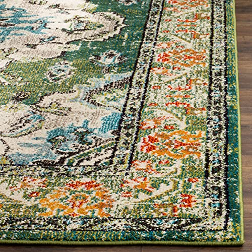 SAFAVIEH Monaco Collection Area Rug - 2'2" x 4', Forest Green & Light Blue, Non-Shedding & Easy to Clean, Distressed Medallion Design, Ideal for Front Door, Kitchen, Entryway, Accent Space (MNC243F) - color: Forest Green/Light Blue, size: 2'2" x 4' (Recta