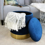 Blue Round Ottoman with Storage Set of 2 Upholstered Velvet Vanity Stool for Living Room Storage Ottomans Multifunctional Foot Rest
