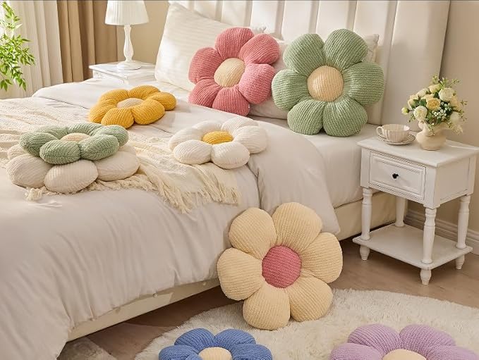 Flower Pillow, Purple Throw Pillows Cute Daisy Decorative Pillow for Bed, Sofa, Couch.19.6" Purple Round Cushion Seating Home Decorative