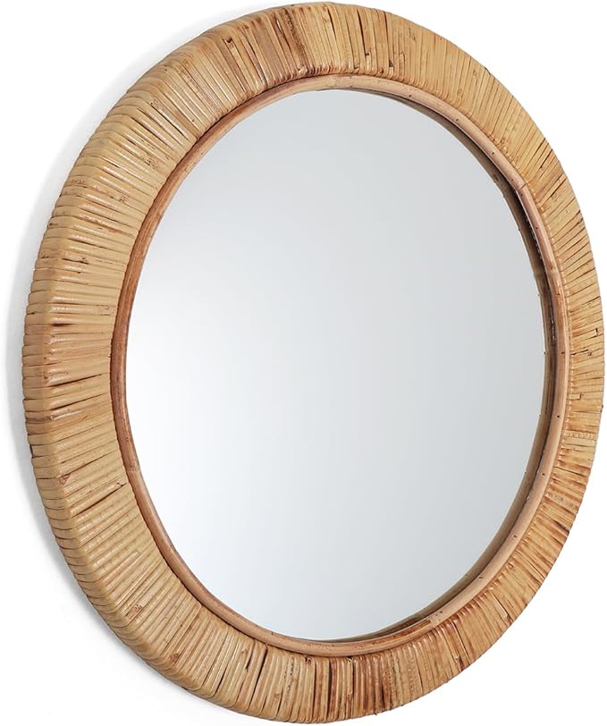 Rutledge & King Wall Mirror Rattan Mirror - Mirror Wall Decor - Wall Mirrors Decorative - Rattan Decor Boho Mirror - Circle Mirrors for Wall - Entryway Mirror (2, Seaside - Medium)