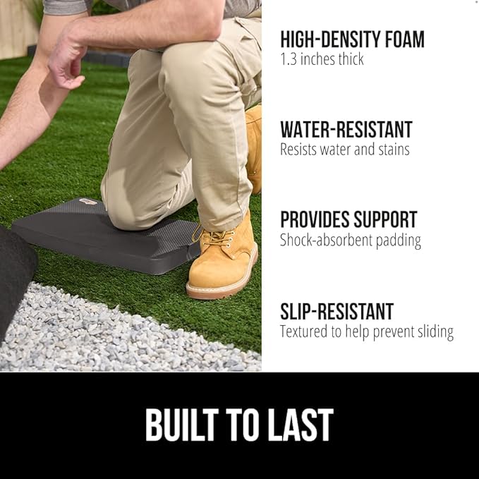 GORILLA GRIP Extra Thick Patent Pending Supportive Foam Kneeling Pad, 2 PK, Large Cushion Knee Pads for Gardening, Baby Bath, Dirt and Water Resistant, Workout, Garden Supplies, 17.5x11, Charcoal