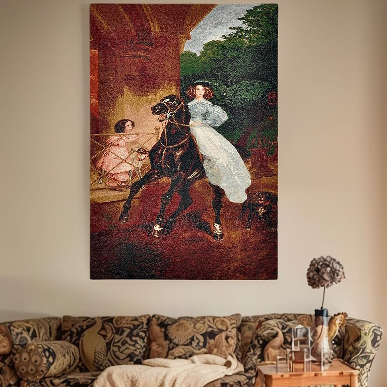 AureoMadis Vertical Woven Tapestry Wall Hanging - Large Vintage Victorian Renaissance Art Home Decor Aesthetic for Bedroom Living Room (28.5" W x 42" H) - Karl Bryullov's The Horsewoman with Lining (Elegant：The Horsewoman-with lining) - color: Elegant：The