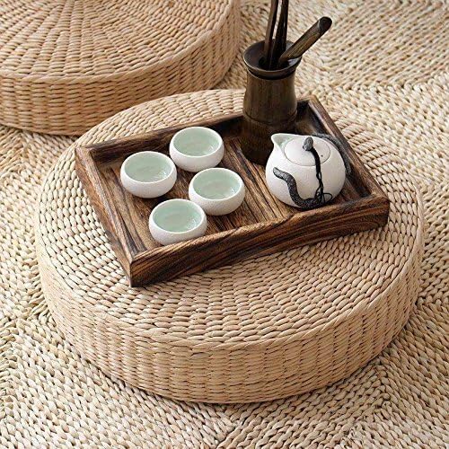 Japanese Style Handcrafted Eco-Friendly Padded Knitted Straw Flat Seat Cushion,Hand Woven Tatami Floor Cushion Corn Maize Husk (Dia40cm/15.8" x 10cm/4")