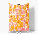 Boho Abstract Colorful Floral Throw Blanket, Vintage Retro Patchwork Orange Pink Flower Botanical Geometric Aesthetic Groovy Flannel Throw Blanket for Chair Bed Sofa Couch, 50X60IN