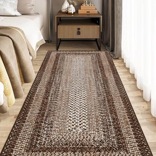 RUGSREAL Runner Rug 2x8 Machine Washable Hallway Runner Rug Entryway Long Runner Carpet Braided Printed Throw Mat Non Slip Kitchen Mat Living Room Rustic Carpet for Bedroom Dining Room, Brown - color: Brown, size: 2' x 8' (Runner)