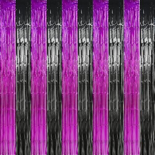 TONIFUL Black Hot Pink Door Streamers,Black and Pink Photo Booth Backdrop Metallic Streamers Foil Fringe Curtain for Birthday,New Year,Graduation,Grad,Baby Shower Party Streamers Decoration - color: Black Rose Red