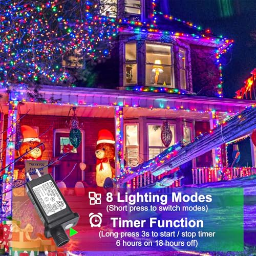 2 Pack Christmas Lights Outdoor, Total 200FT 600LED String Lights for Outside Waterproof with 8 Modes, Connectable Fairy Twinkle Lights for Indoor Patio Garden Party Decorations, Multicolor - color: Multicolor, size: 200FT 600LED