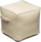 QILLOWAY Indoor/Outdoor Inflatable Stool, Ottoman Pouf Cube 16",All Weather Foot Rest for Camping or Home (Beige)