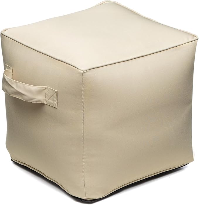 QILLOWAY Indoor/Outdoor Inflatable Stool, Ottoman Pouf Cube 16",All Weather Foot Rest for Camping or Home (Beige)