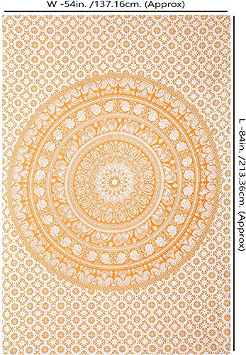 RAJRANG Elephant Mandala Tapestry Cotton Wall Hanging Hippy Tapestries Hippie Beach Throw College Dorm Decor Bohemian Boho Bed sheet - Orange - 84 x 54 Inches - color: Buff orange, size: 84"L x 54"W