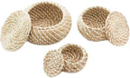 Set of 3 Seagrass Woven Round Wicker Basket Storage Bread Chip Snack Bowl - Braided Handwoven Natural Holder, weave seagrass container,Vintage Jar Bathroom Kitchen Storage